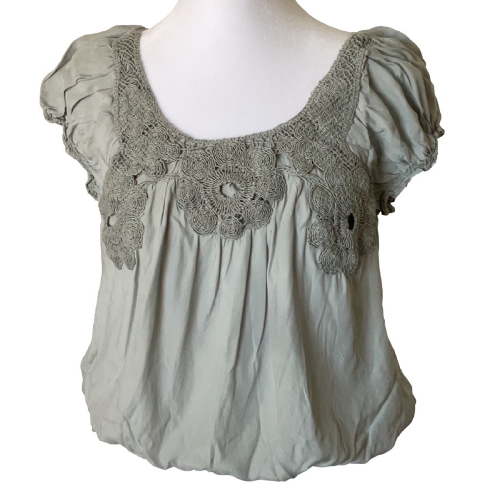 Lucky Brand Crocheted Puff Sleeve Top - Picture 3 of 16